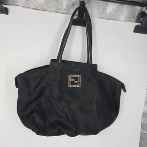 Fendi Black Slouchy Hobo Bag | Gold FF Logo Chain Detail Shoulder Purse
